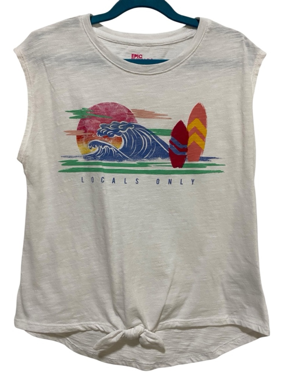 Epic Threads Cream Surf Graphic Tie-Hem Tee with Multicolor Boards